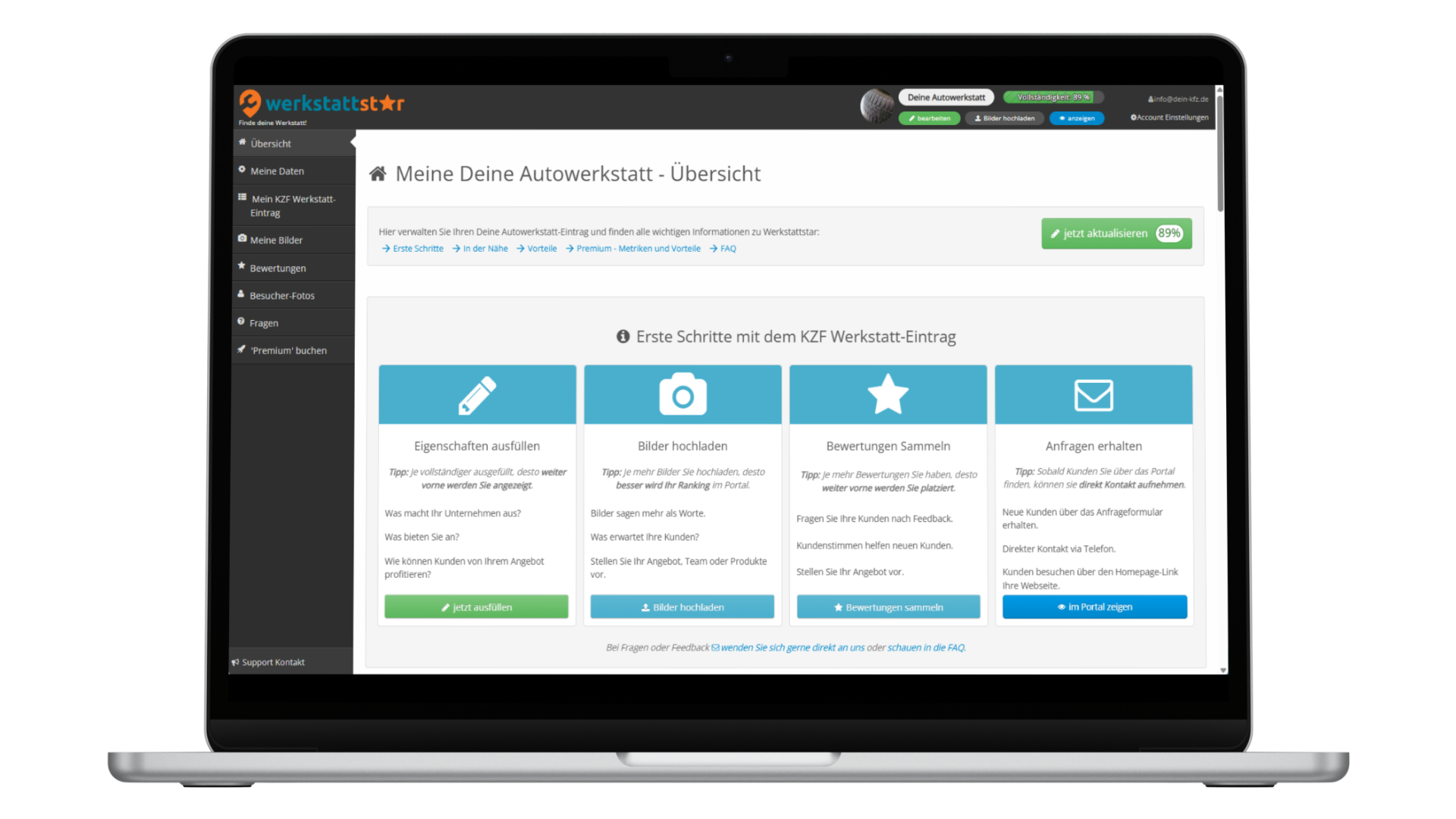 Werkstatt-Eintrag vervollst&auml;ndigen - &Uuml;bersicht